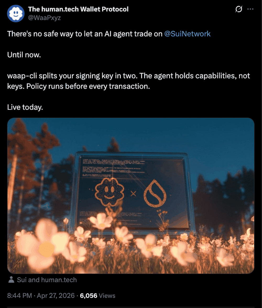 The WaaP CLI launch on Sui: the agent holds capabilities, not keys, and policy runs before every transaction